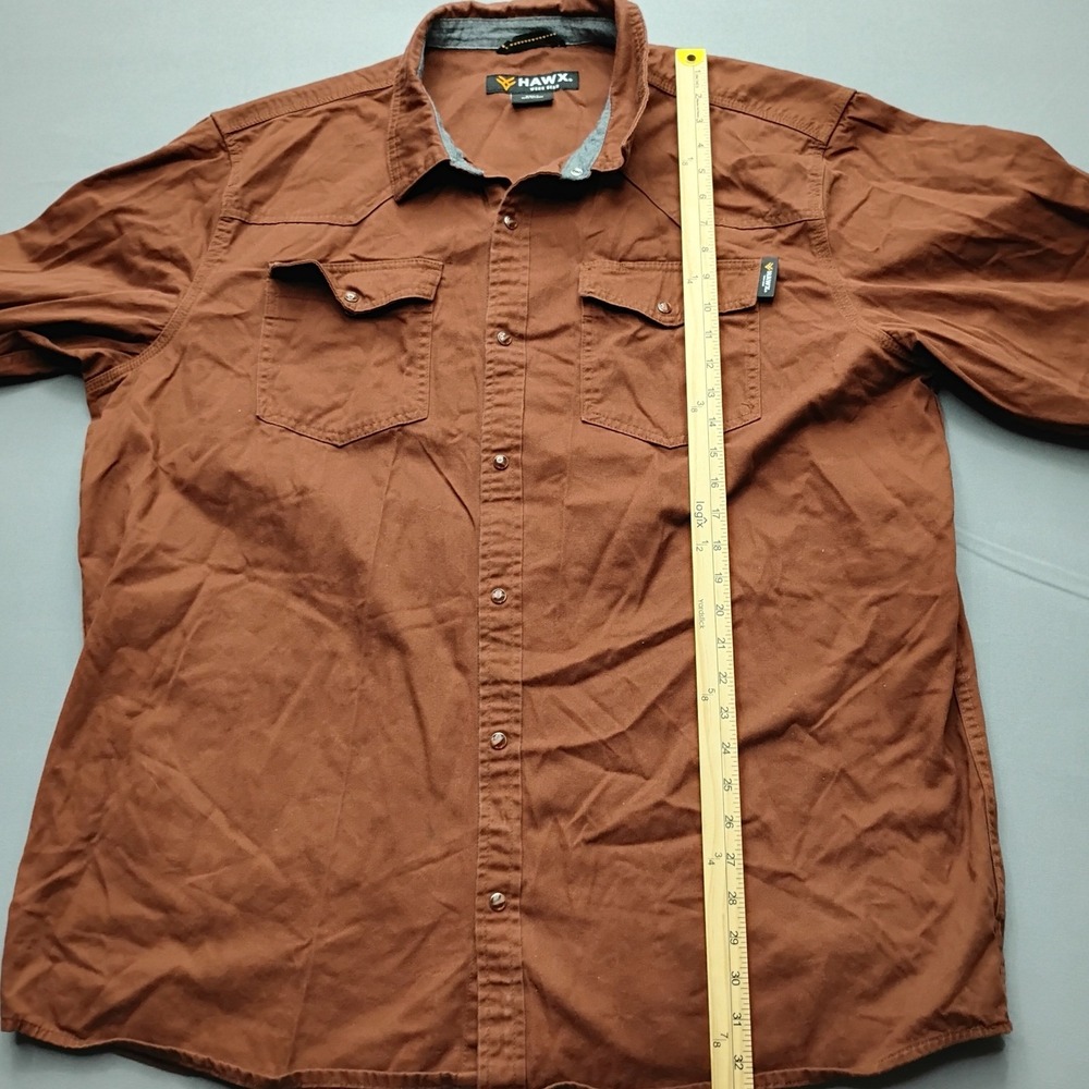 Hawx Work Gear Mens 2XLT Brown Western Pearl Snap Long Sleeve Work Shirt Canvas - Picture 5 of 11